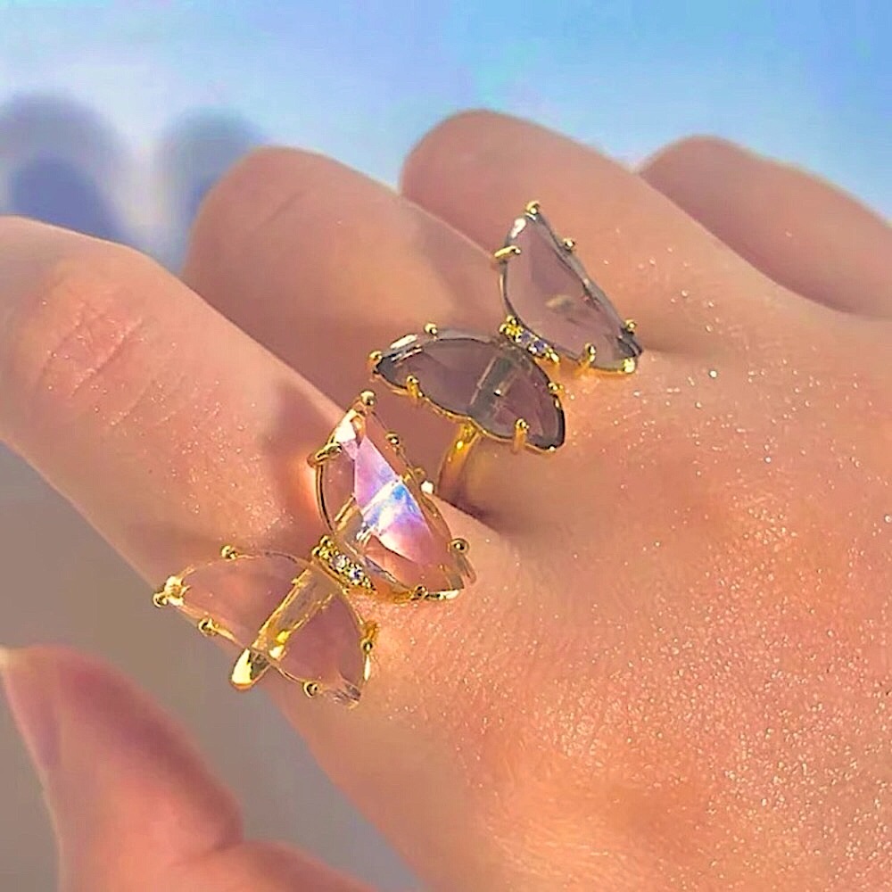 ⚜️[𝟯/$𝟭𝟴]⚜️Gray Butterfly Crystal Gold Ring NEW - Picture 3 of 10